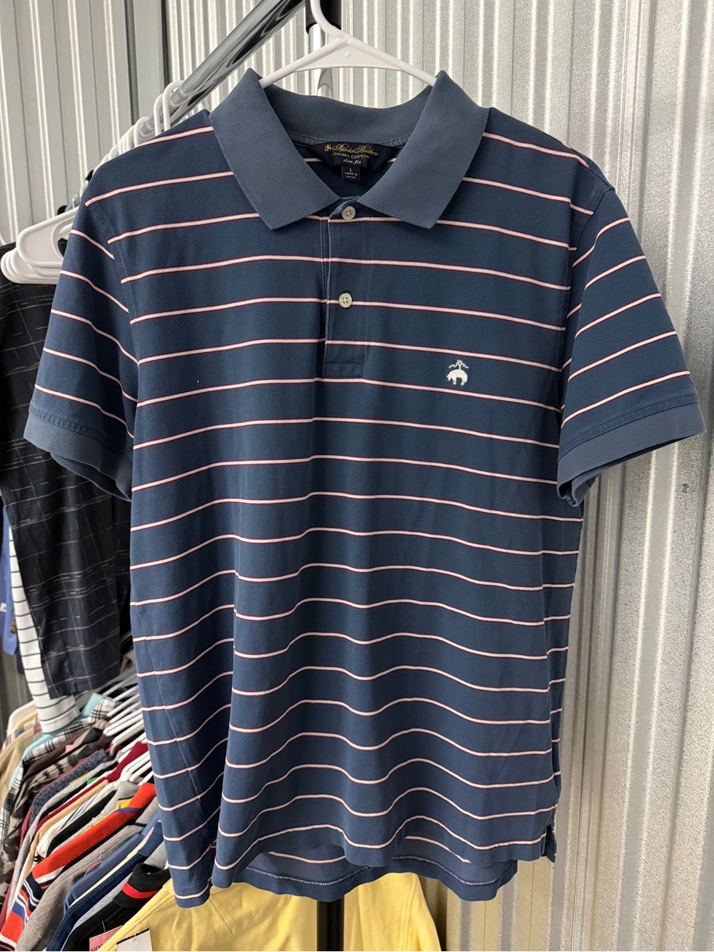 Brooks Brothers Navy Polo with Pink Stripe Detail